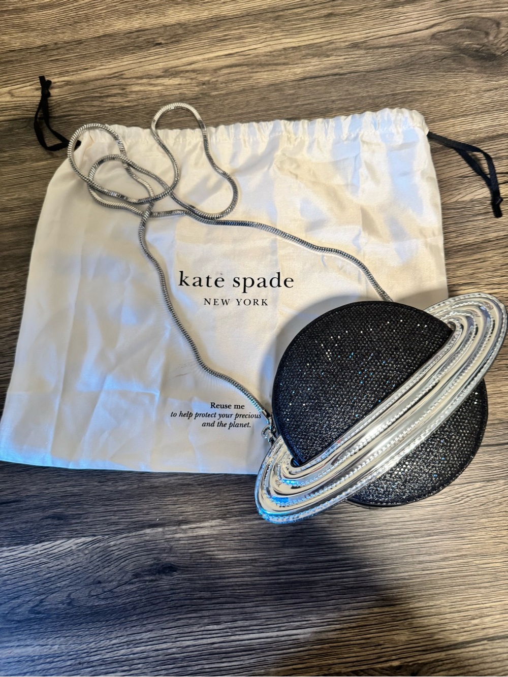 kate spade Black & Silver Saturn-Shaped Crossbody Card Holder